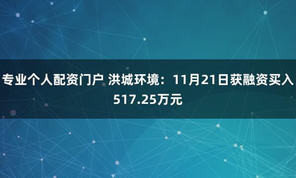 专业个人配资门户 洪城环境：11月21日获融资买入517.25万元